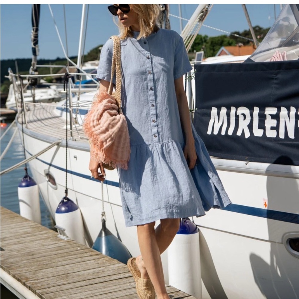 Sauths Light Blue linen Button-Down Dress